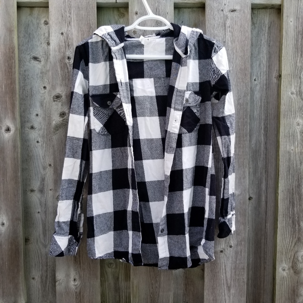 🌸 RIPZONE Hooded Plaid Button Down Shirt
